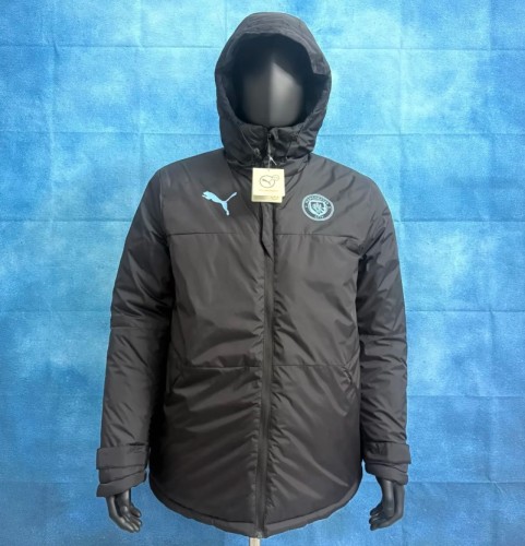 Manchester City Autumn Winter Mid-Length Insulated Hooded Coat - Fashion Sports Football Jacket