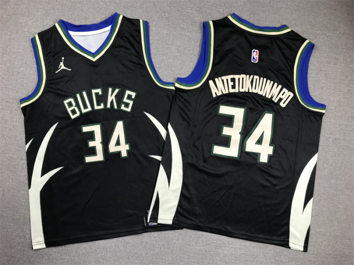 Milwaukee Bucks Kids Jersey Black Statement Edition  NO.34 ANTETOKOUNMPO