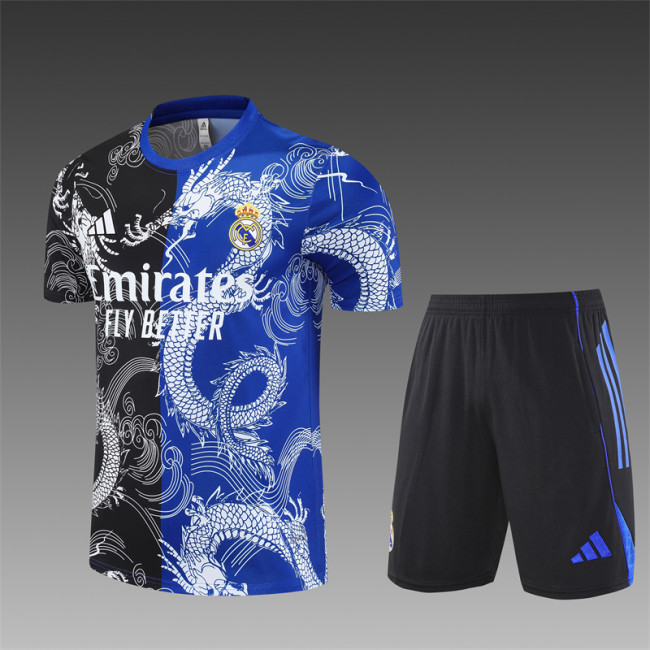 25/26 Real Madrid kids Short sleeve training suit black blue