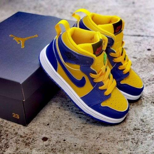AJ 1 yellow blue kids shoes