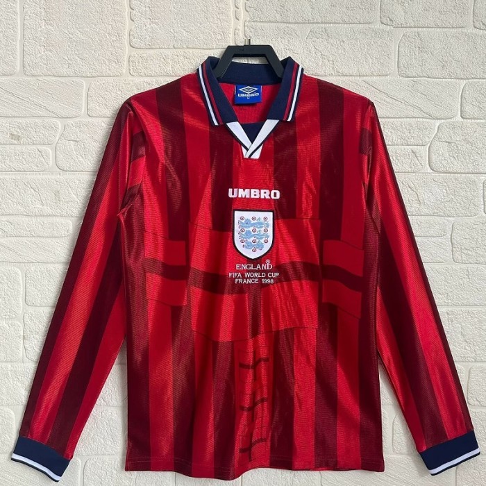 Retro 1998 England Away Long sleeves football jersey