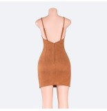 Velvet Straps Lace-Up Casual Dress