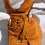 Velvet Straps Lace-Up Casual Dress
