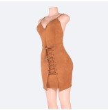 Velvet Straps Lace-Up Casual Dress