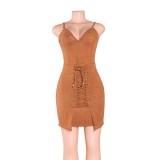 Velvet Straps Lace-Up Casual Dress