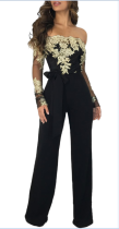 Lace Upper Sexy Chic Jumpsuit with Off Shoulder