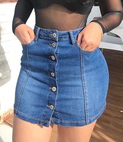 Botton Up Denim Mini Skirt
