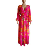 Long Sleeves Floral Chiffon Maxi Dress