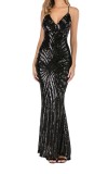 Summer Black Sequins Straps Long Mermaid Evening Dress