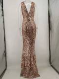 Sequins V-Neck Sleeveless Mermaid Evening Dress