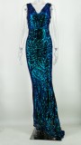 Sequins V-Neck Sleeveless Mermaid Evening Dress