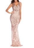 Sequins V-Neck Sleeveless Mermaid Evening Dress
