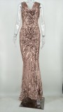 Sequins V-Neck Sleeveless Mermaid Evening Dress