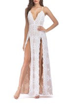 Deep-V Sequins Straps Slit Evening Dress Deep-V Sequins Straps Slit Evening Dress