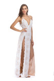 Deep-V Sequins Straps Slit Evening Dress