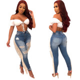Sexy High Waist Tassels Rip Jeans
