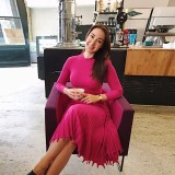 Elegant Plain Color Long Pleated Knitting Dress