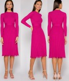 Elegant Plain Color Long Pleated Knitting Dress
