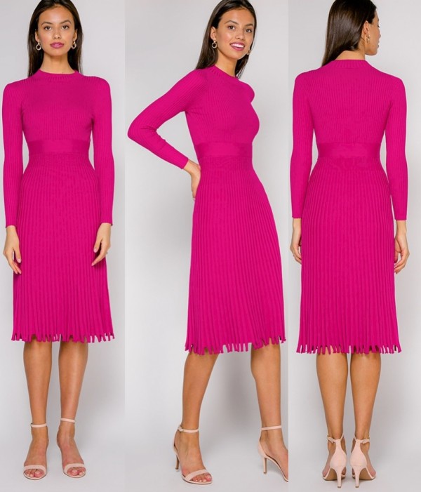 Elegant Plain Color Long Pleated Knitting Dress