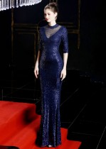 Sequins Half Sleeves Round Neck Evening Dress