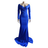 Blue Sexy Sweetheart Long Sleeve Slit Mermaid Evening Dress