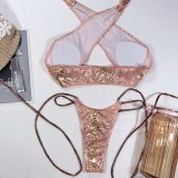 Sexy Two Piece Wrapped Metallic Swimwear