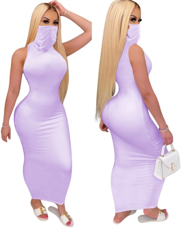Sexy Sleeveless Tight Midi Dress with Face Cover