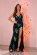 Sequins Floral Straps Slit Evening Dress
