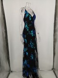 Sequins Floral Straps Slit Evening Dress