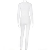 Fall Two Piece Plain Bodycon Crop Top and Pants Set