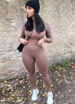 Fall Two Piece Plain Bodycon Crop Top and Pants Set Fall Two Piece Plain Bodycon Crop Top and Pants Set