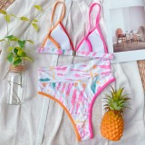 Two Piece Colorful High Waist Strap Swimwear