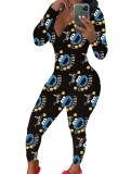 Cute Print Long Sleeve Bodycon Jumpsuit