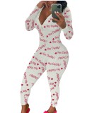 Cute Print Long Sleeve Bodycon Jumpsuit