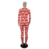 Cute Print Sexy Long Sleeve Fitted Jumpsuit