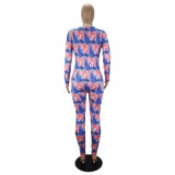 Cute Print Sexy Long Sleeve Fitted Jumpsuit
