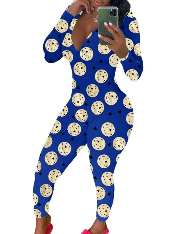 Cute Print Sexy Long Sleeve Fitted Jumpsuit