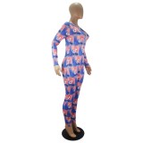 Cute Print Sexy Long Sleeve Fitted Jumpsuit