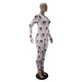 Cute Print Sexy Long Sleeve Fitted Jumpsuit