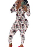 Cute Print Sexy Long Sleeve Fitted Jumpsuit