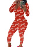 Cute Print Sexy Long Sleeve Fitted Jumpsuit