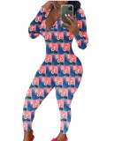 Cute Print Sexy Long Sleeve Fitted Jumpsuit