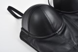 Black Leather Sexy Push Up Strap Crop Top