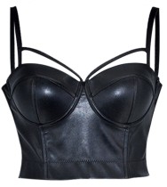 Black Leather Sexy Push Up Strap Crop Top