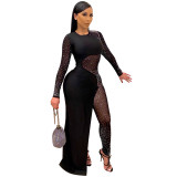 Autumn Party Beaded Black Sexy Patchwork Jumpsuit
