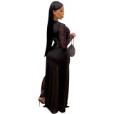 Autumn Party Beaded Black Sexy Patchwork Jumpsuit