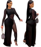 Autumn Party Beaded Black Sexy Patchwork Jumpsuit