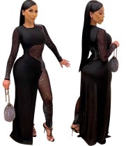 Autumn Party Beaded Black Sexy Patchwork Jumpsuit