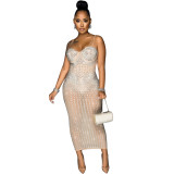 Summer Party Sexy Beaded Push Up Strap Midi Dress