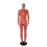 Autumn Print Sexy V-Neck Button Up Onesie Pajama